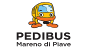 un piccolo autobus disegnayo a fumetti con scritta Pedibus Mareno di Piave